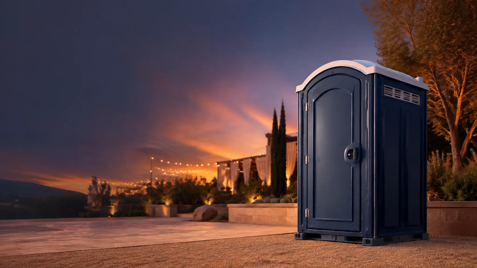 Portable restroom shown for rental planning in Houston, TX